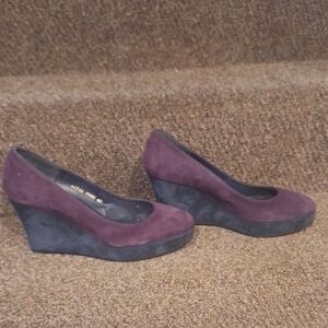 Boden Purple Wedge Pumps Suede Slip-On